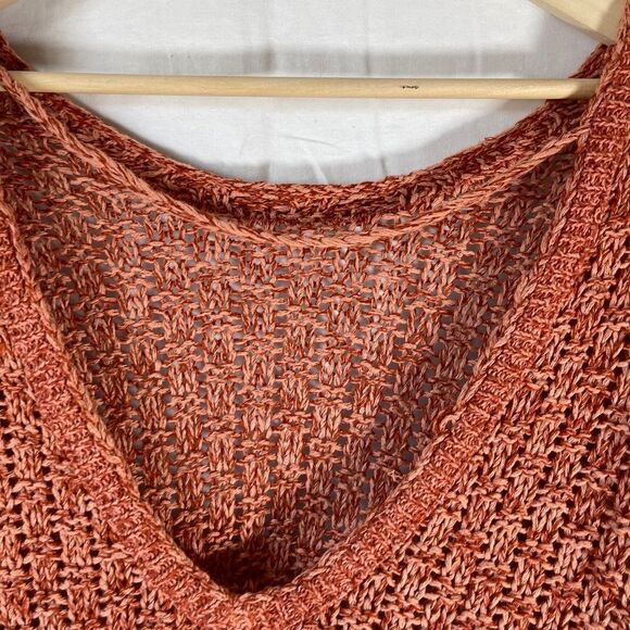 Free People Loose Knit Terra Cotta V Neck Sweater Sz M - Picture 3 of 8